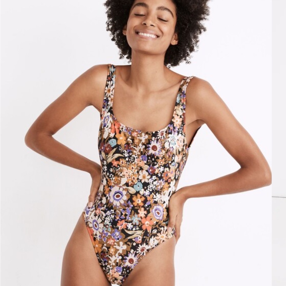 Madewell Second Wave square-neck one-piece swimsuit wildgarden floral print